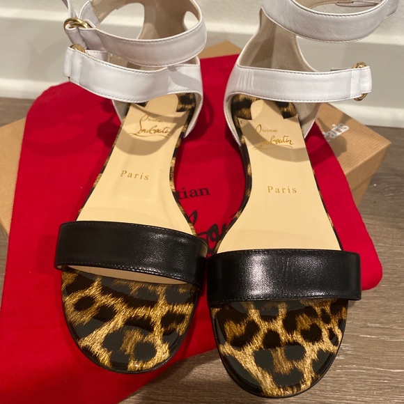 LOUBOUTIN TRES BEA BLACK WHITE LEOPARD PRINT FLAT - Picture 4 of 6